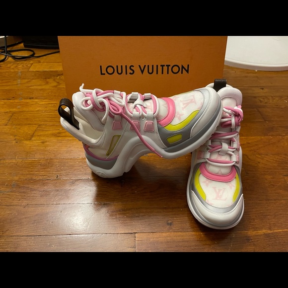 Pink white and yellow Louis Vuitton lv arch-light sneakers - Picture 4 of 8